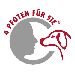 Logo von 4 Pfoten für Sie mit schematisierten Menschen und Hund